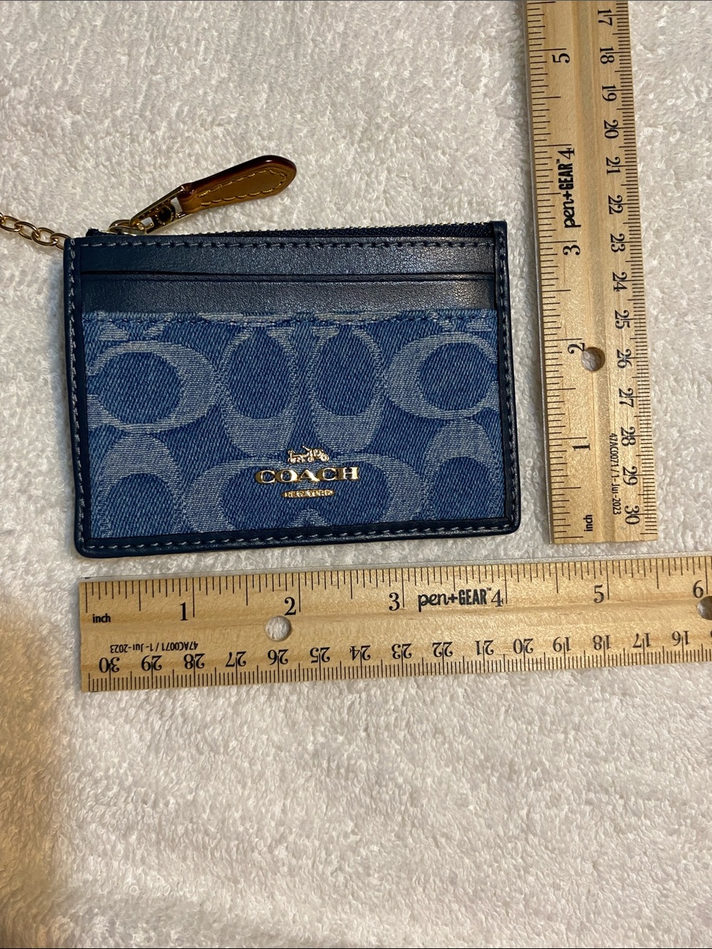 Coach Denim Monogram Card Case Keyring in Blue and Navy - Picture 2 of 6